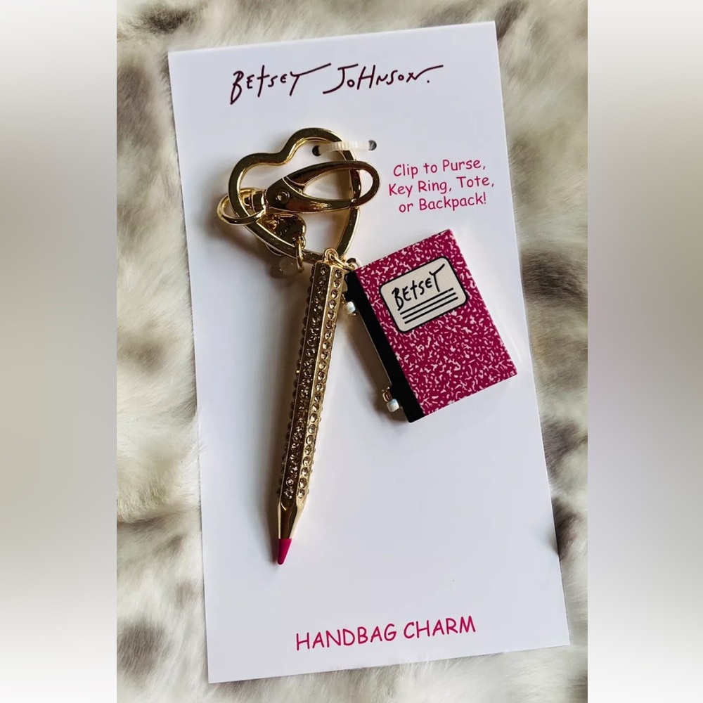 Betsey Johnson Pencil and Composition Book Bag Charm NWT